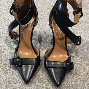 Jessica Simpson Black Strappy Pointed-Toe Heels